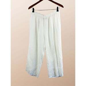 FLAX White 100% Linen Elastic Pull On Pants Cropped Sz S Lagenlook